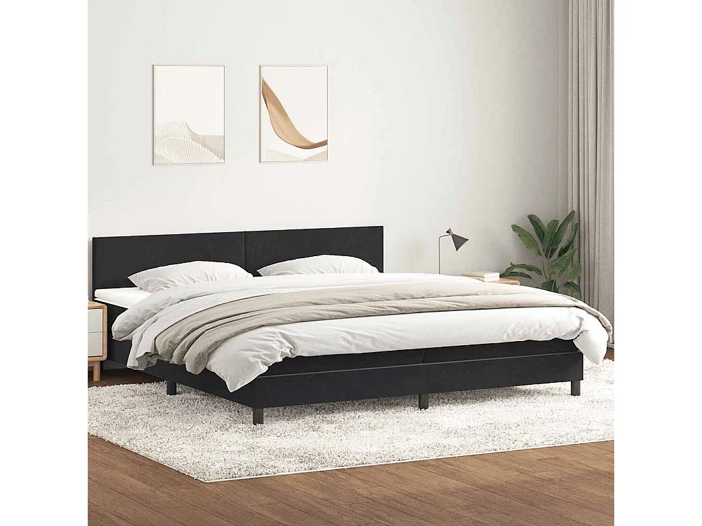 Cama box spring con colchón terciopelo negro 180x210 cm