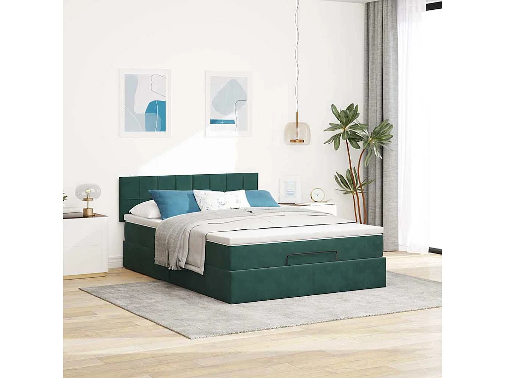 Estrutura de cama otomana com colchão 140x200 cm verde escuro