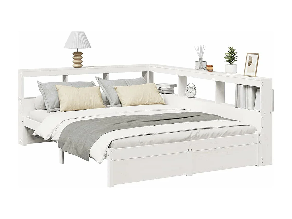 Lit bibliothèque sans matelas blanc 140x200 cm bois pin massif