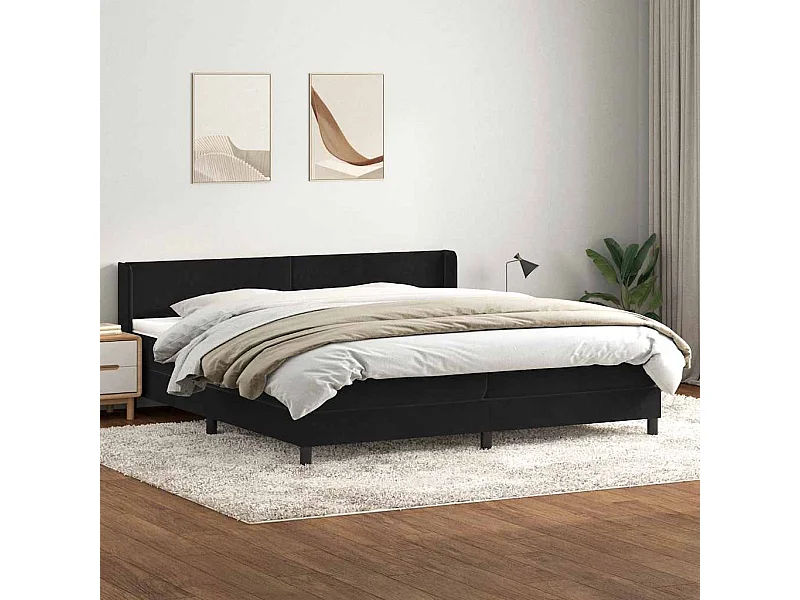 Cama box spring con colchón terciopelo negro 180x220 cm