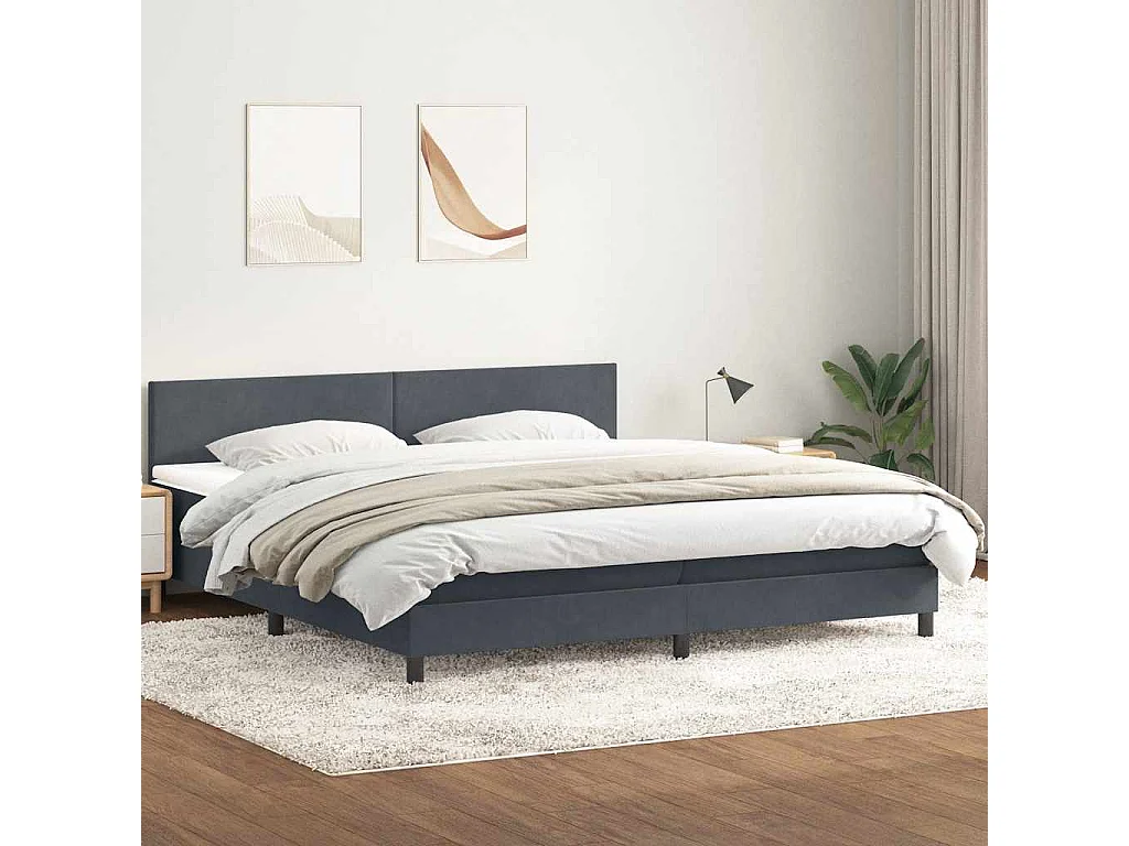 Cama box spring con colchón terciopelo gris oscuro 180x210 cm