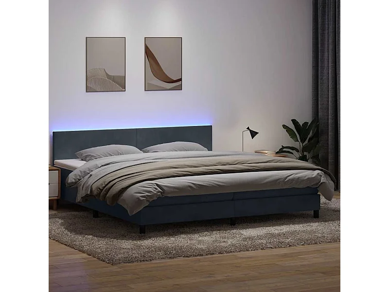 Cama box spring con colchón terciopelo gris oscuro 180x210 cm