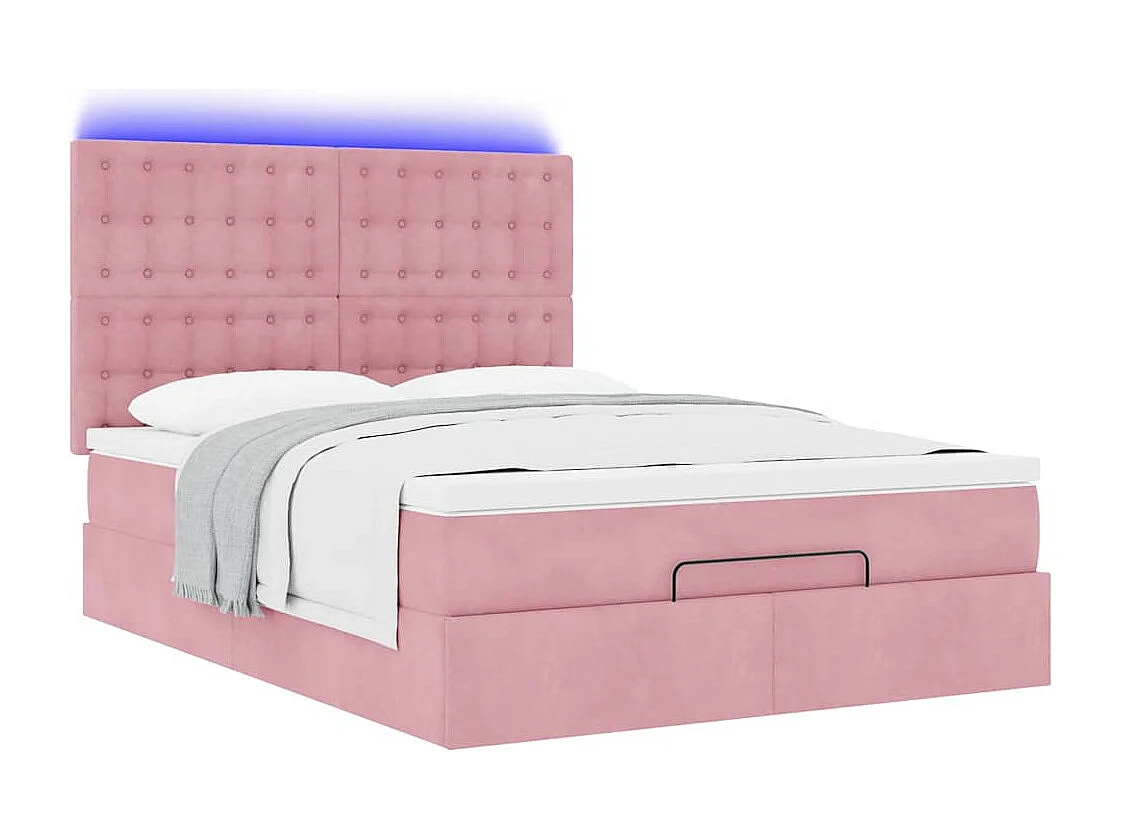Cadre de lit ottoman avec matelas rose 140x190 cm velours