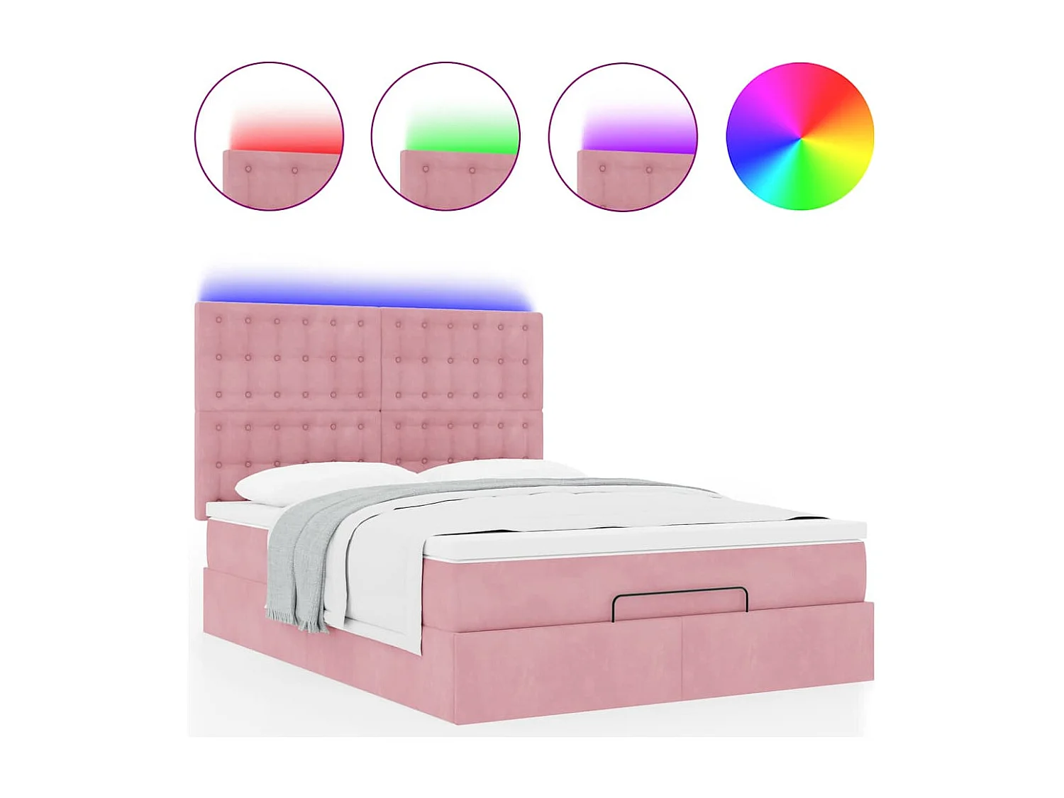 Cadre de lit ottoman avec matelas rose 140x190 cm velours