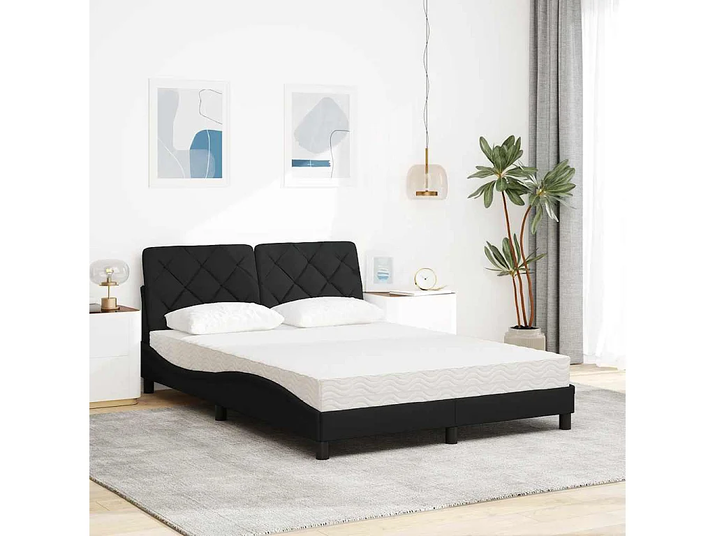 Lit avec matelas noir 140x190 cm tissu