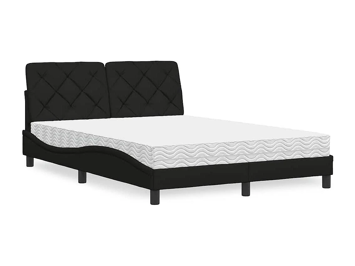 Lit avec matelas noir 140x190 cm tissu