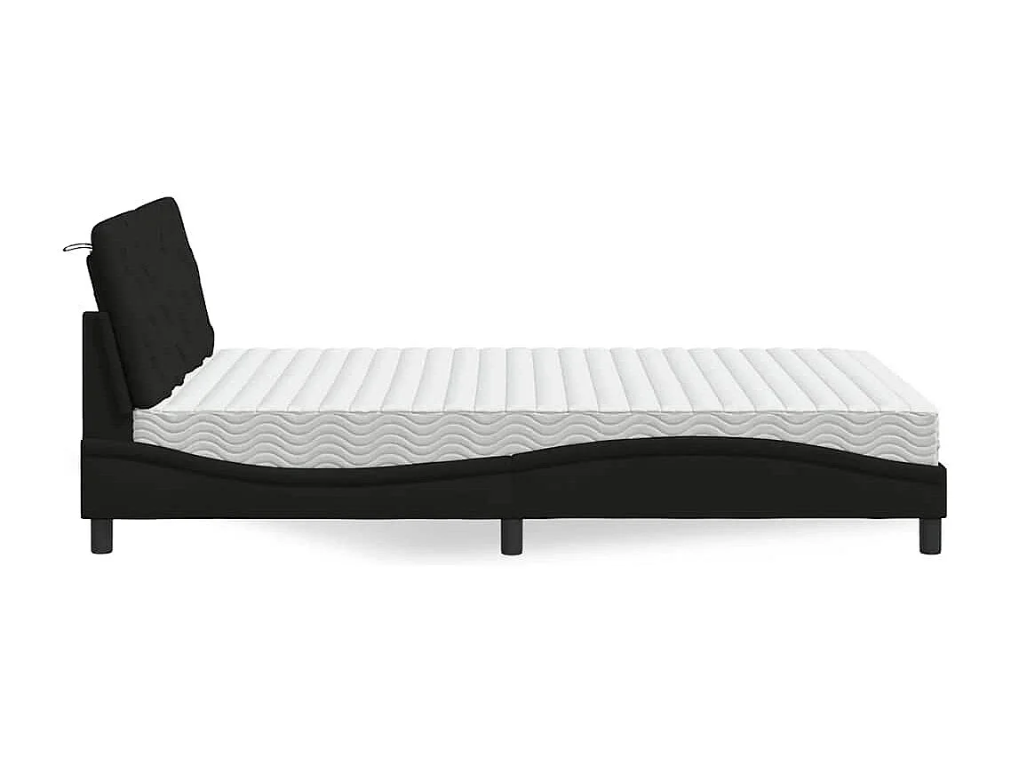 Lit avec matelas noir 140x190 cm tissu