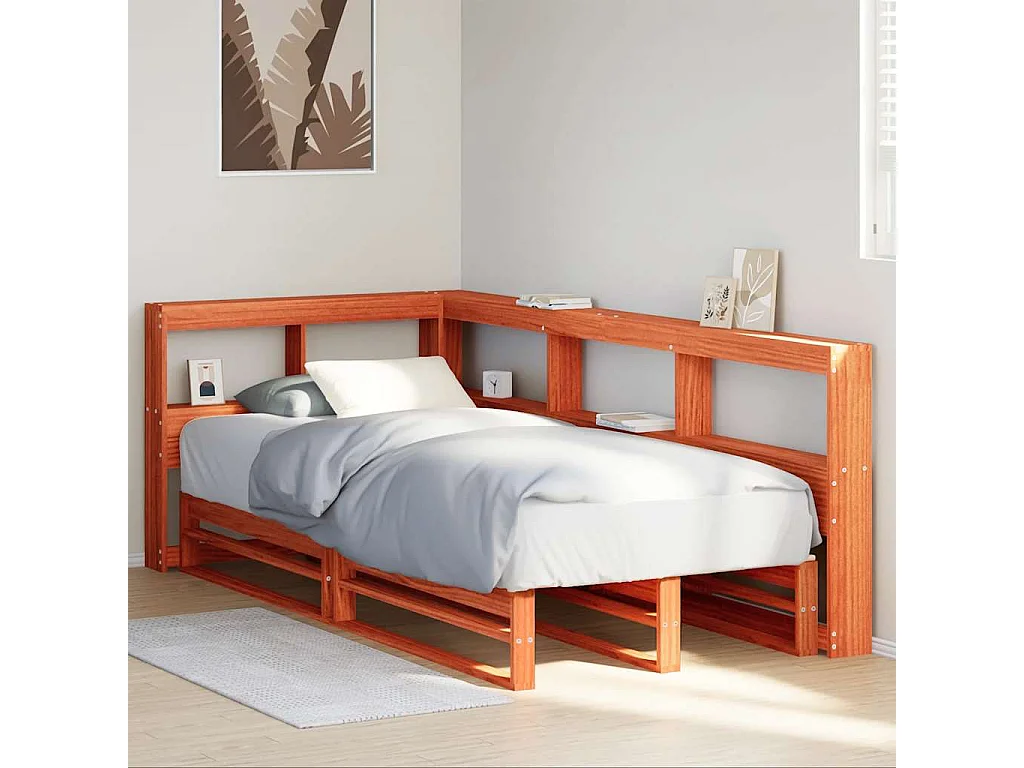 Lit bibliothèque sans matelas cire marron 90x190 cm pin massif