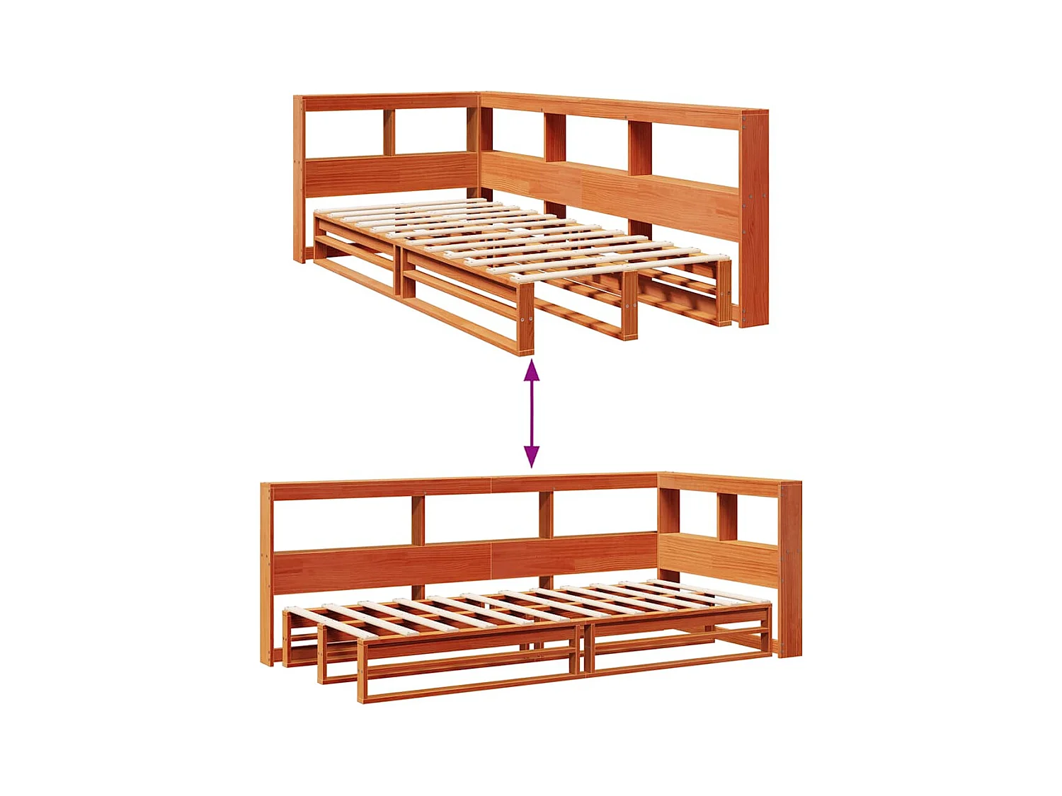Lit bibliothèque sans matelas cire marron 90x190 cm pin massif