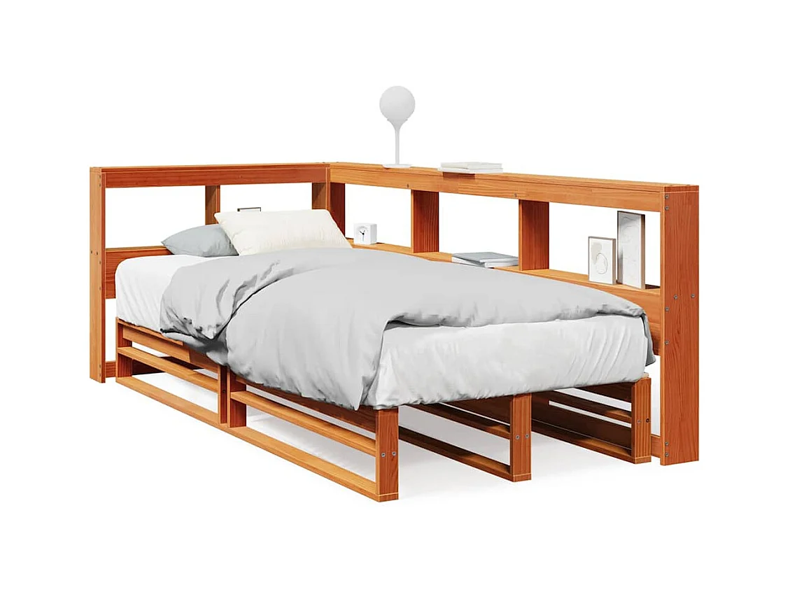 Lit bibliothèque sans matelas cire marron 90x190 cm pin massif
