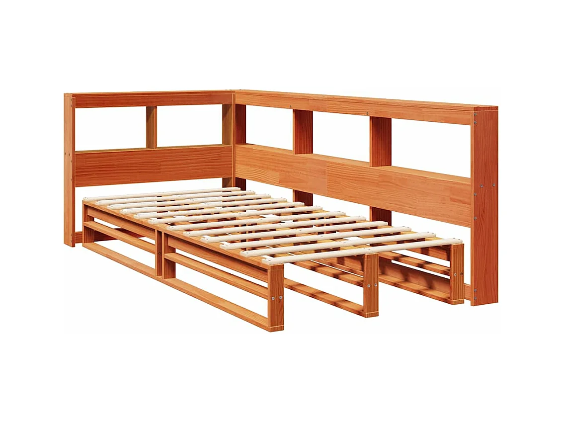 Lit bibliothèque sans matelas cire marron 90x190 cm pin massif