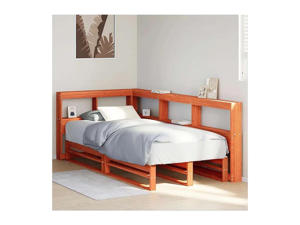 Lit bibliothèque sans matelas cire marron 90x190 cm pin massif