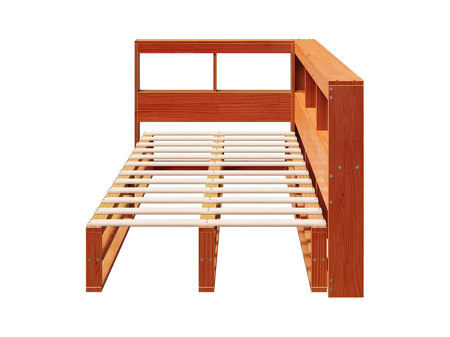 Lit bibliothèque sans matelas cire marron 90x190 cm pin massif