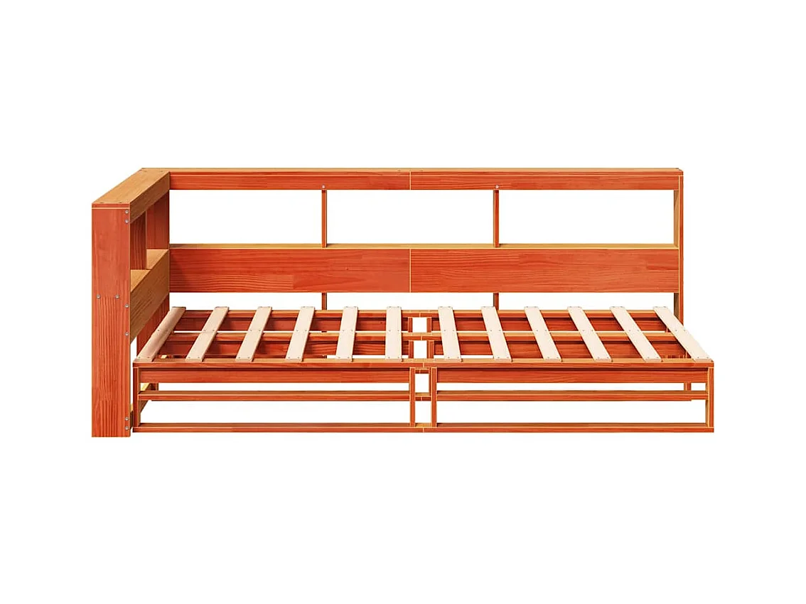 Lit bibliothèque sans matelas cire marron 90x190 cm pin massif