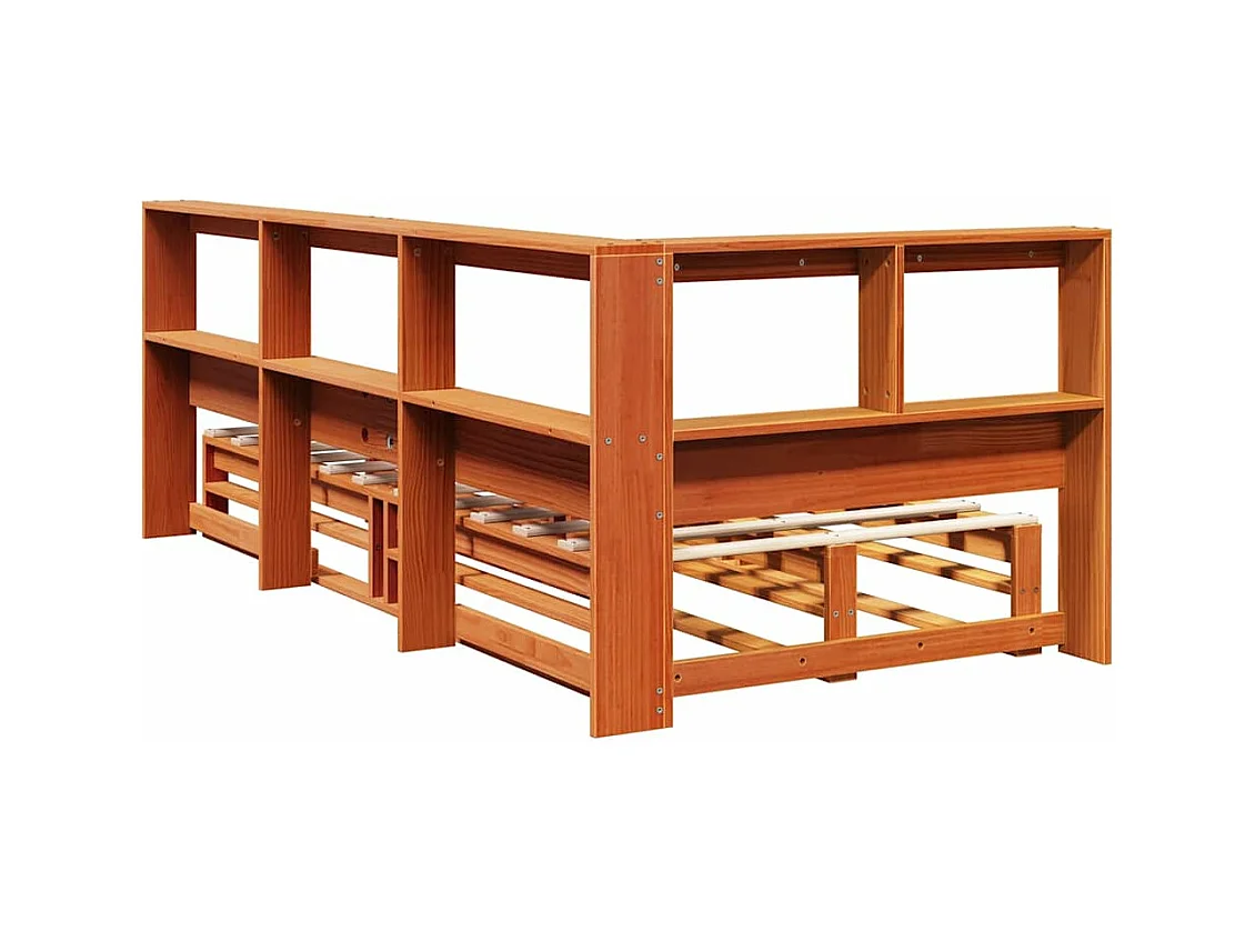 Lit bibliothèque sans matelas cire marron 90x190 cm pin massif