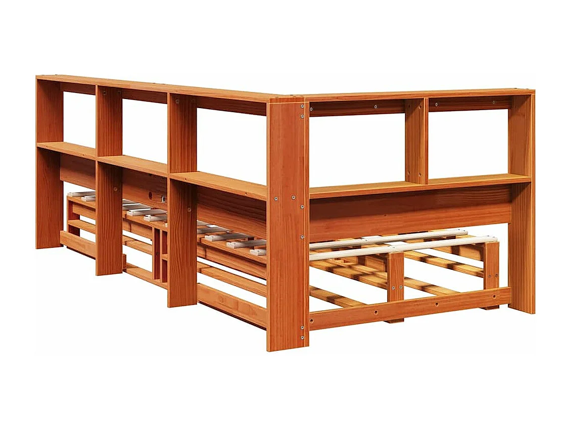 Lit bibliothèque sans matelas cire marron 90x190 cm pin massif