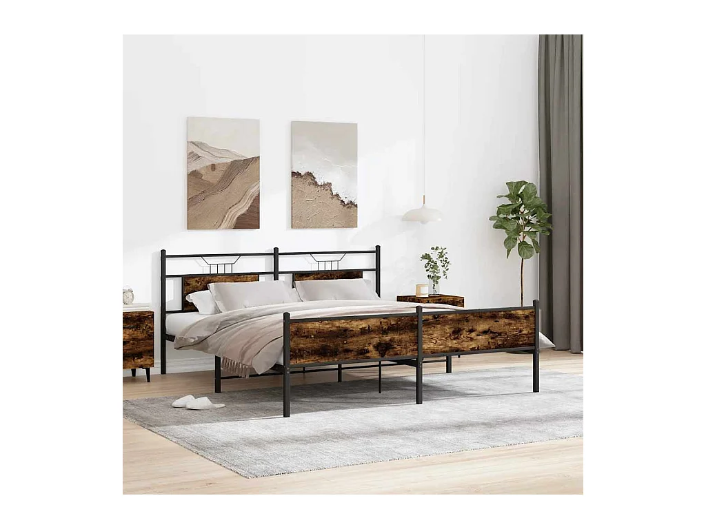 Cadre de lit en métal sans matelas chêne fumé 180x200 cm