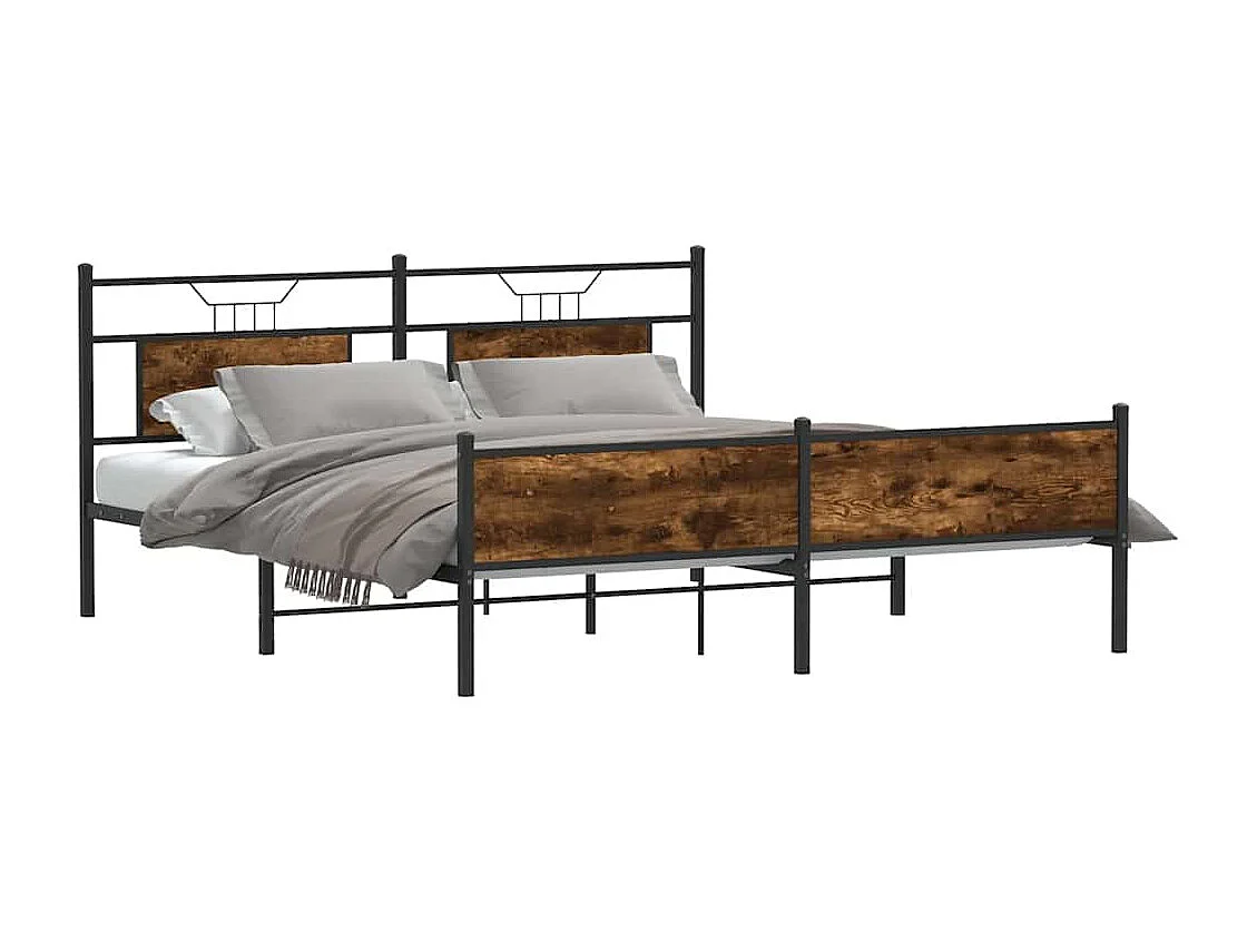 Cadre de lit en métal sans matelas chêne fumé 180x200 cm