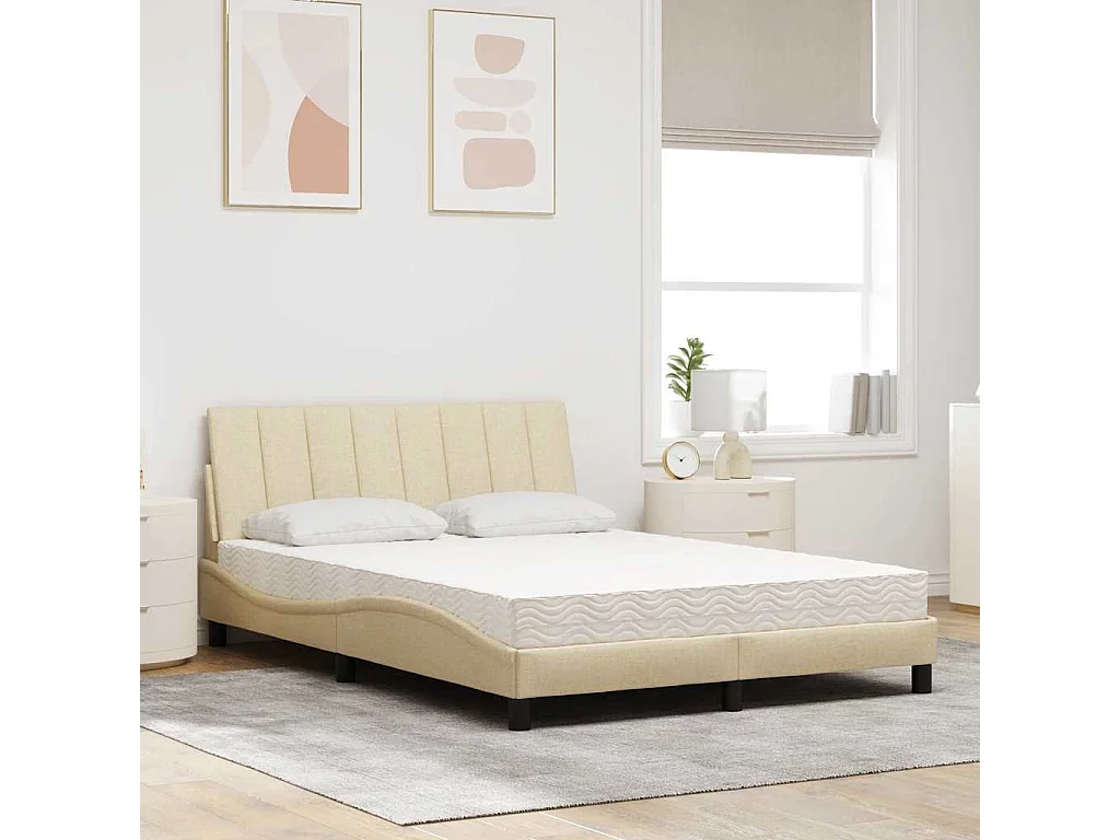 Bed met matras "Hanko" stof crèmekleurig 140x200 cm
