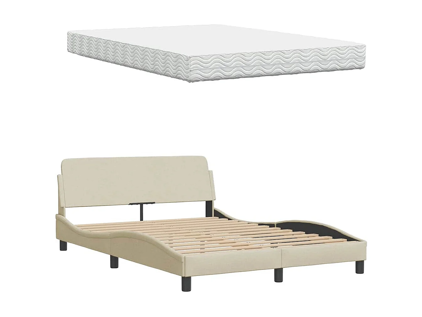Lit avec matelas crème 140x200 cm tissu