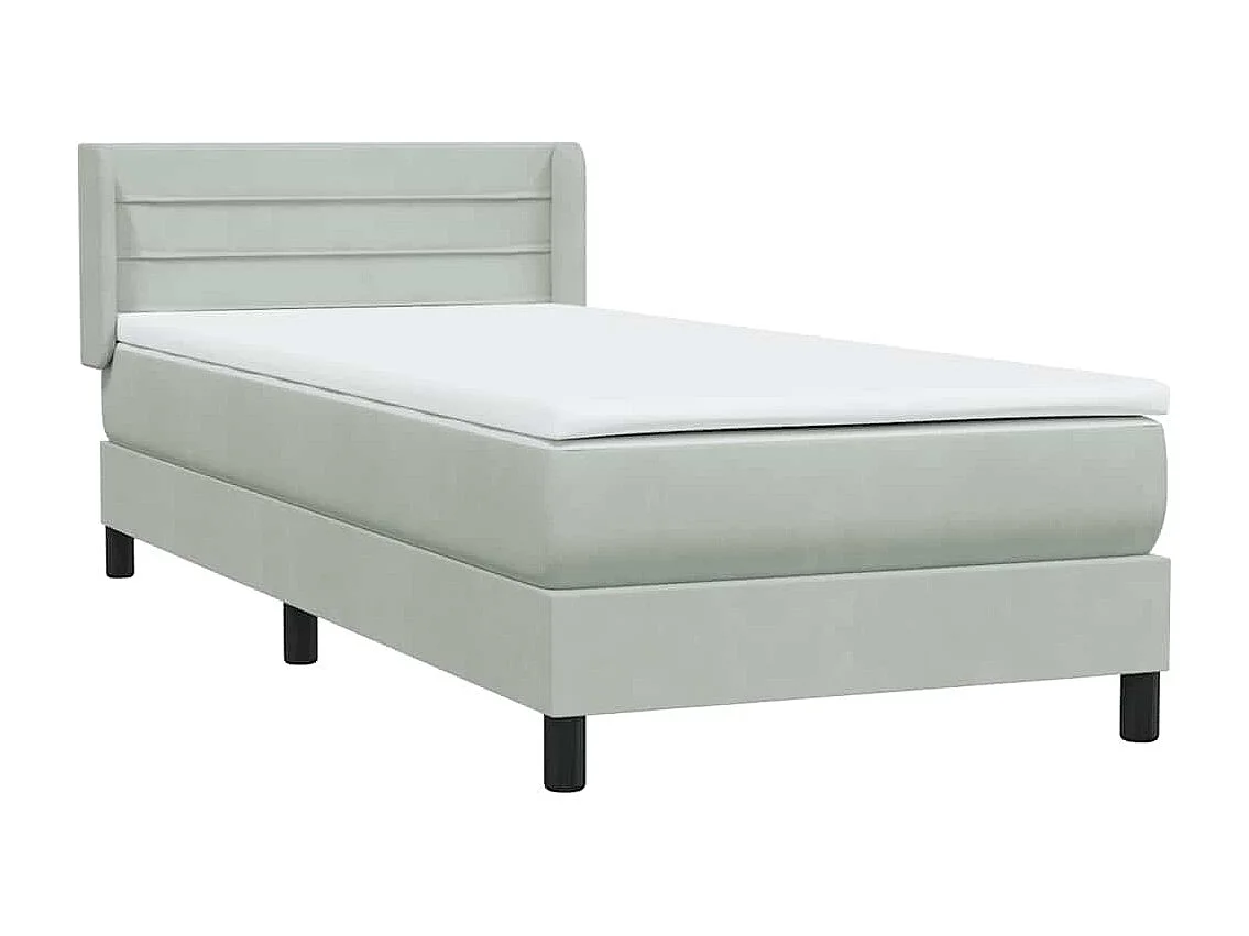 Cama box spring com colchão 100x210 cm veludo cinzento claro