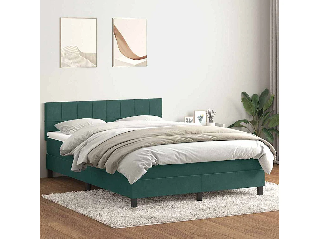 Box Cama primavera com Colchão Verde Escuro 140x210 cm Veludo