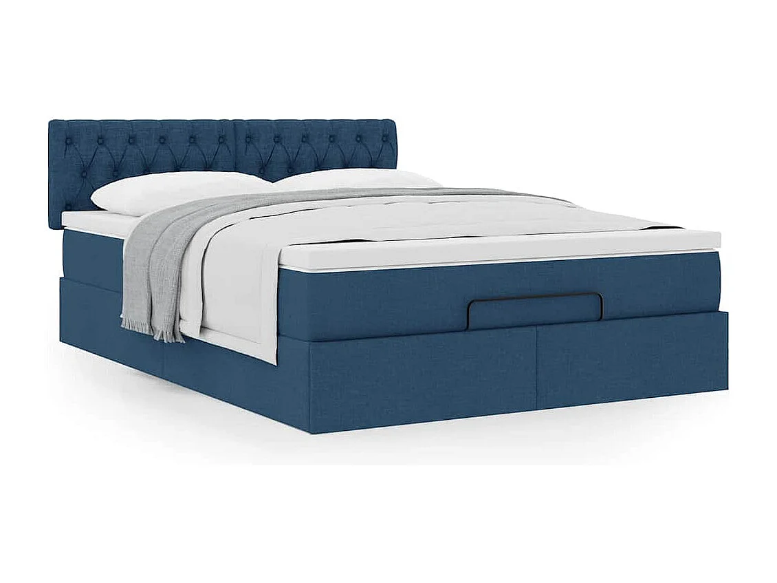 Estrutura de cama otomana com colchão 140x190cm tecido azul