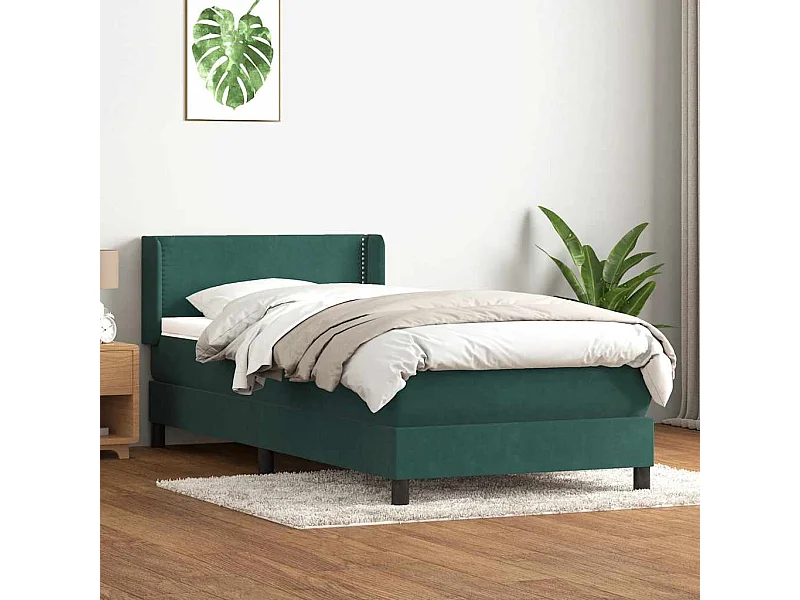 Sommier à lattes de lit et matelas vert foncé 80x220 cm velours