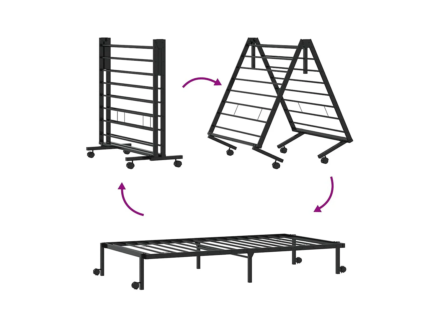 Estrutura de cama sem colchão Dobrável 90x190 cm aço preto