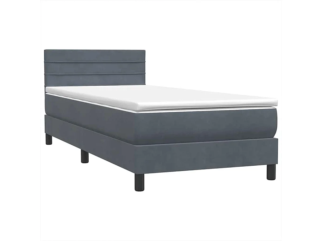 Cama box spring con colchón terciopelo gris oscuro 90x220 cm