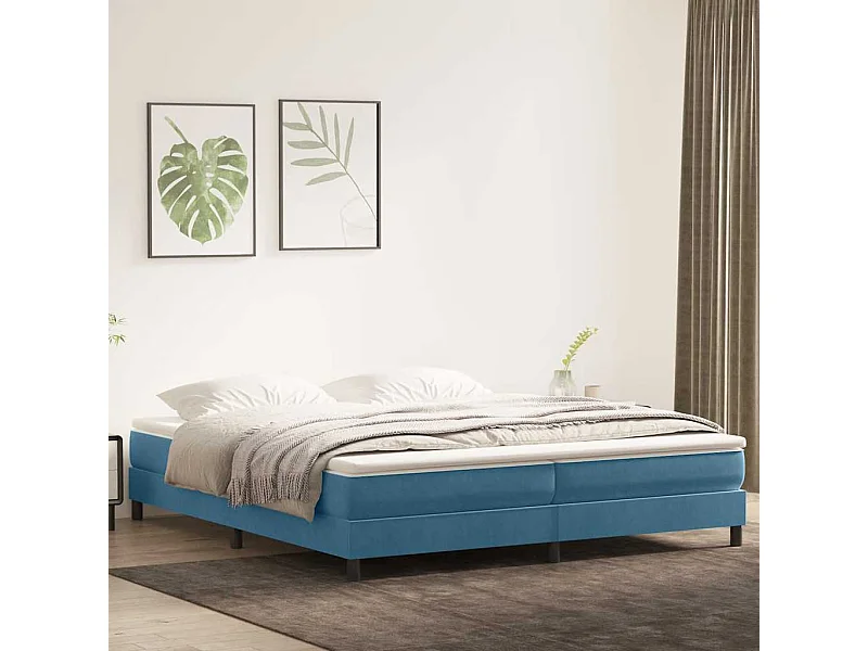Cama box spring sin colchón terciopelo azul oscuro 200x220 cm
