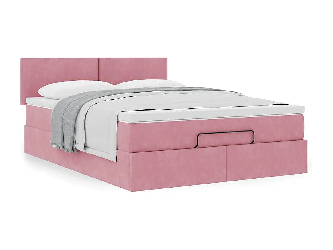 Ottoman bed met matras 140x200cm fluweel roze