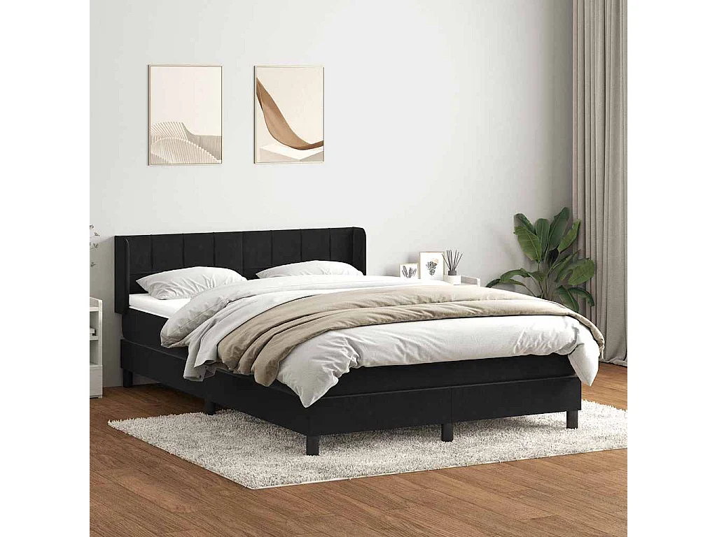 Cama box spring con colchón terciopelo negro 160x210 cm