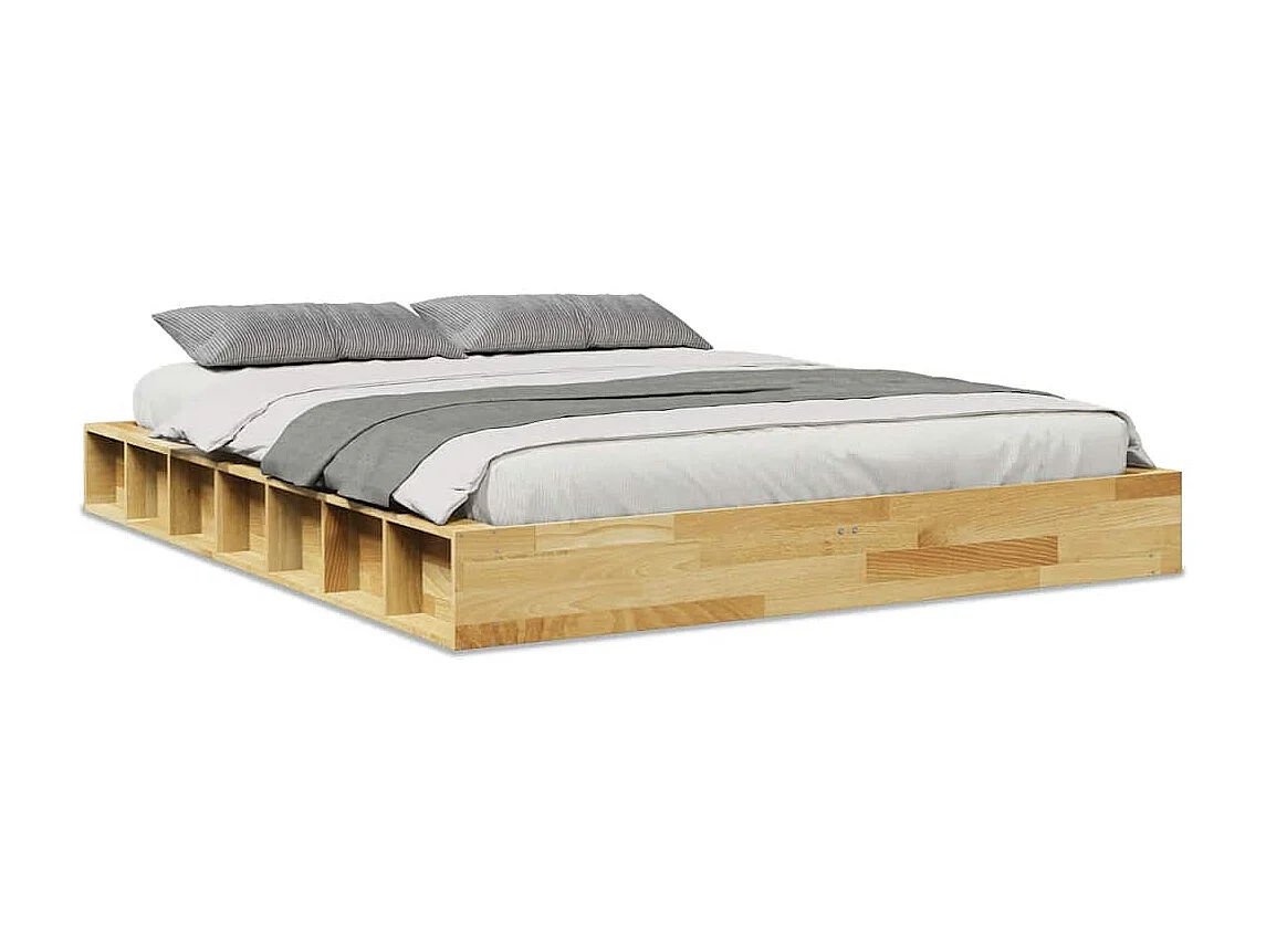 Cadre de lit sans matelas 140x190 cm bois massif de chêne