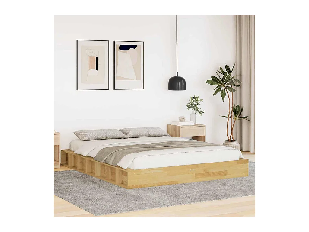 Cadre de lit sans matelas 140x190 cm bois massif de chêne