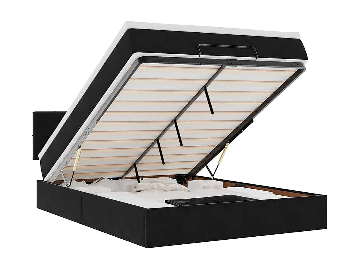 Estructura de cama otomana con colchón terciopelo negro