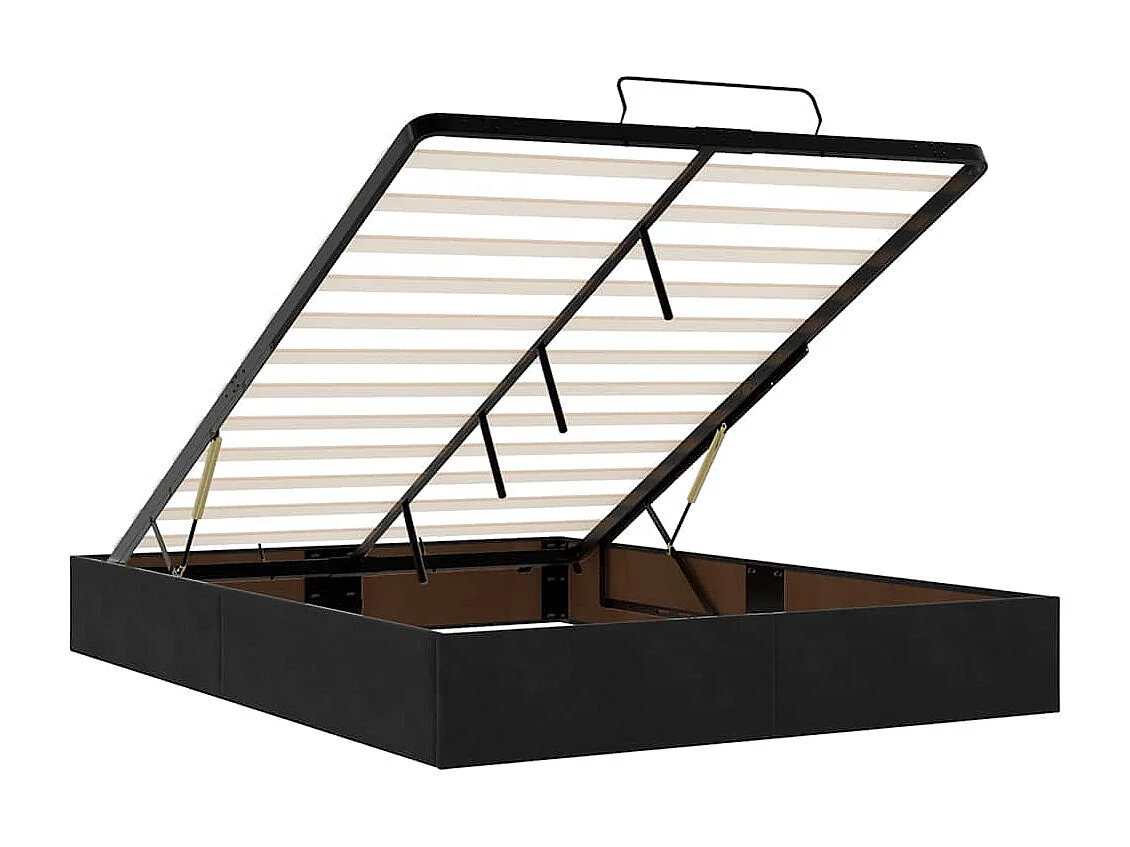 Estructura de cama otomana con colchón terciopelo negro