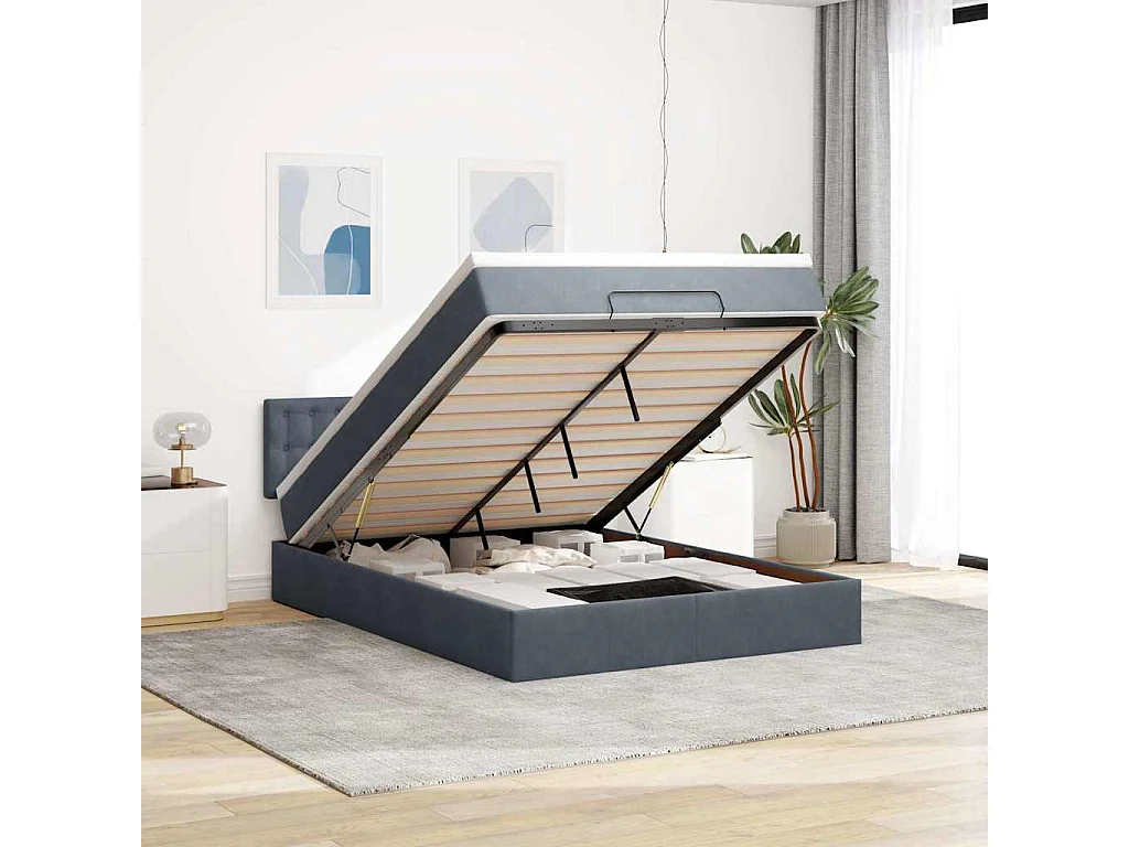 Estructura cama otomana con colchón gris oscuro 140x200cm