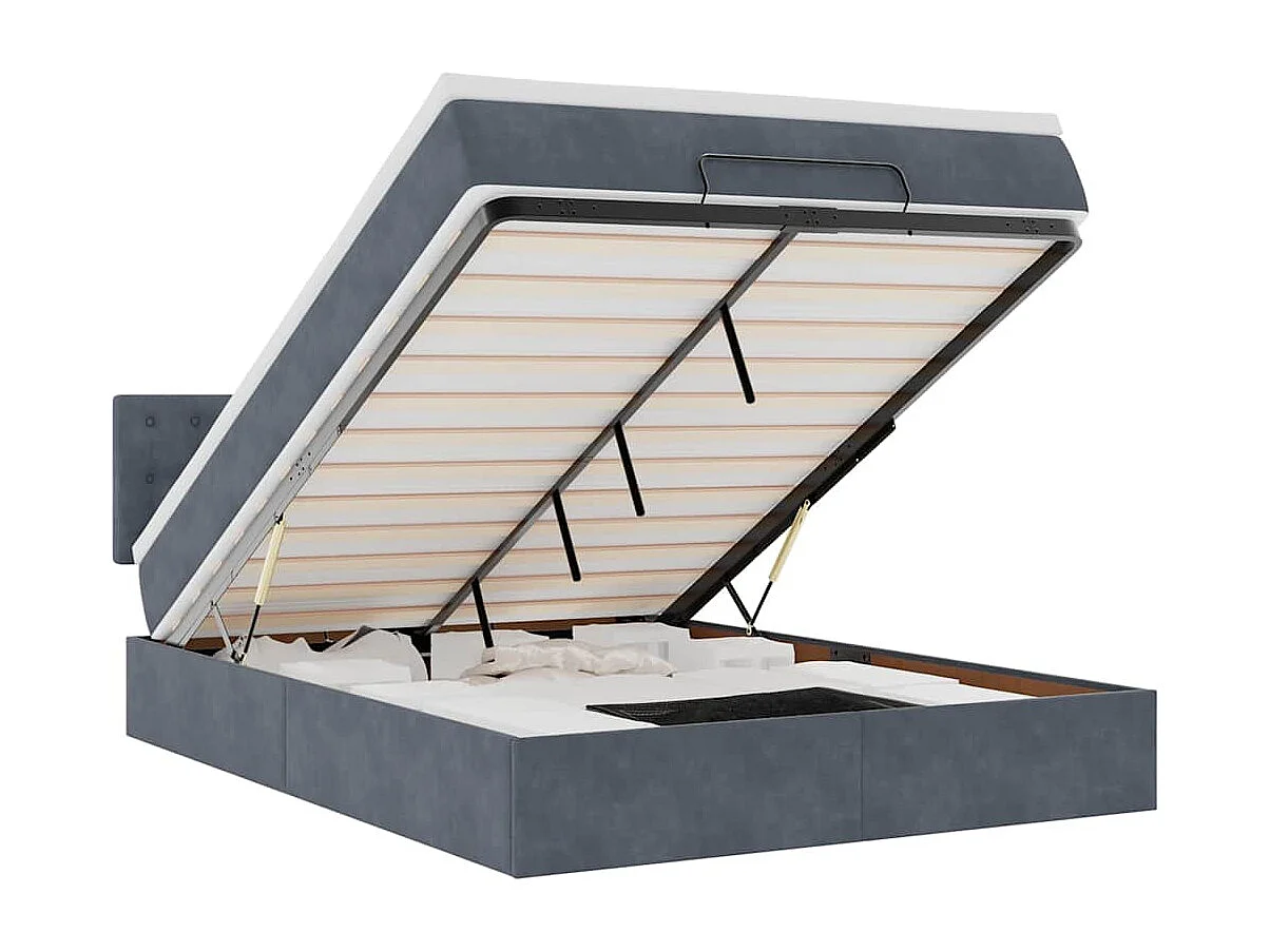 Estructura cama otomana con colchón gris oscuro 140x200cm