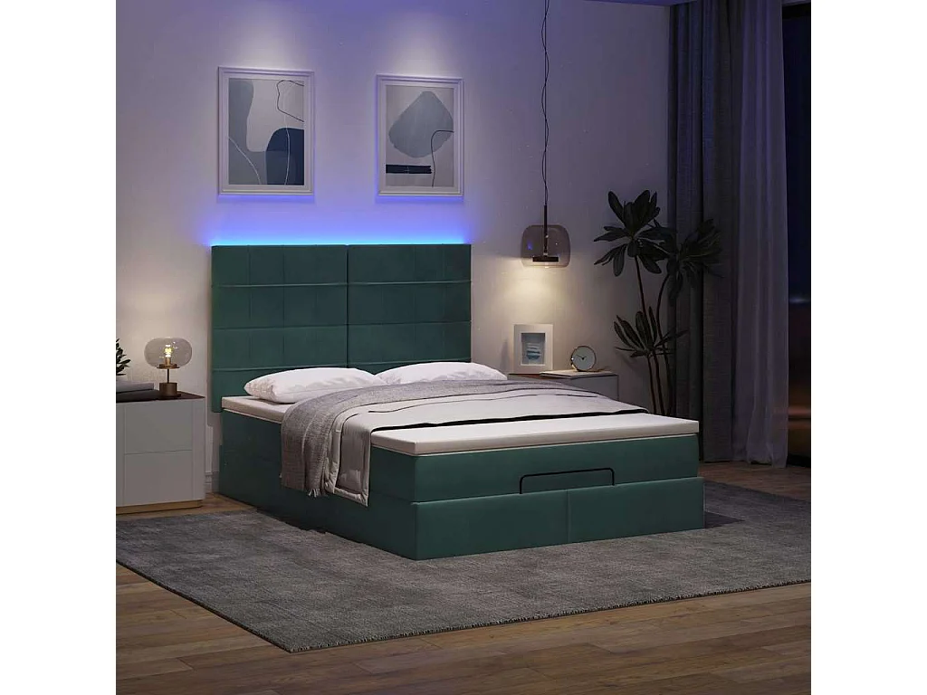 Estructura de cama otomana con colchones verde oscuro 140x200cm