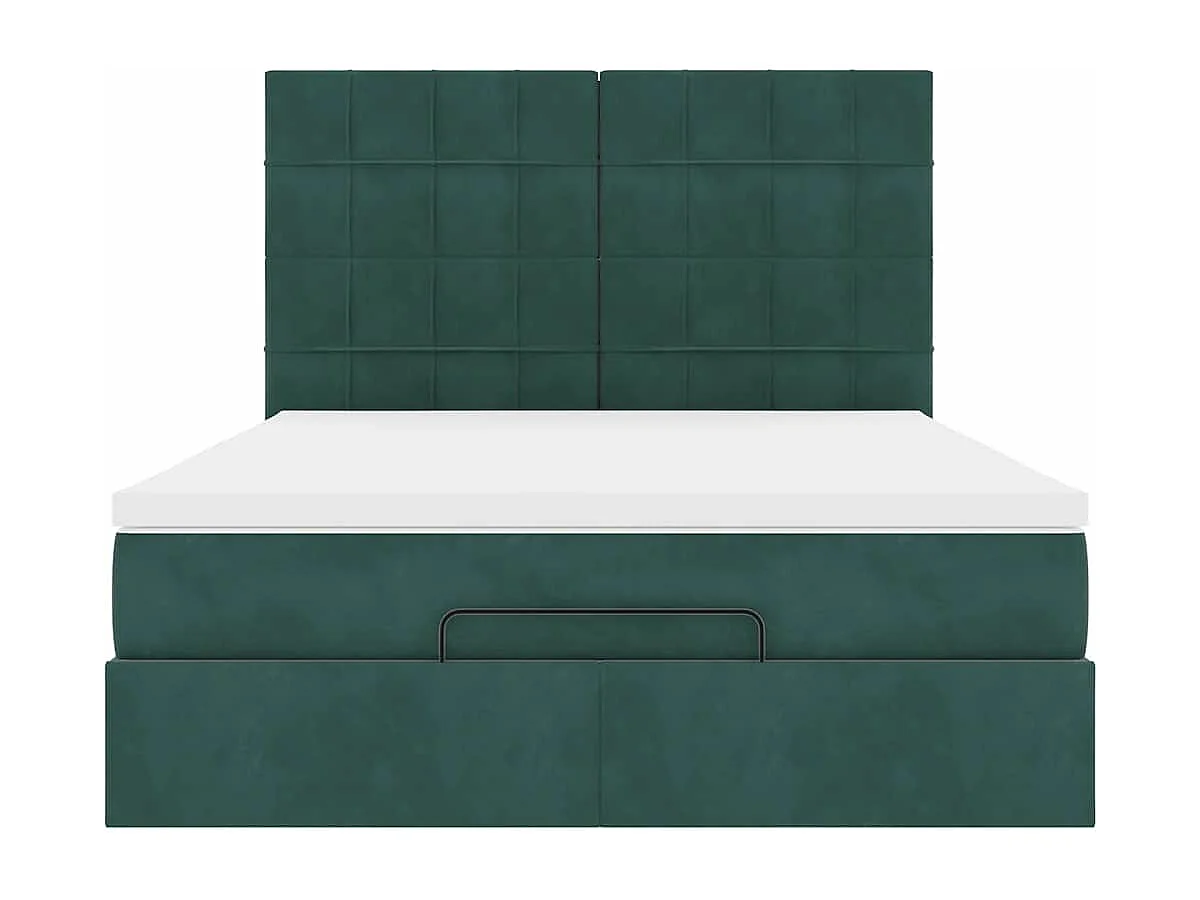 Estructura de cama otomana con colchones verde oscuro 140x200cm