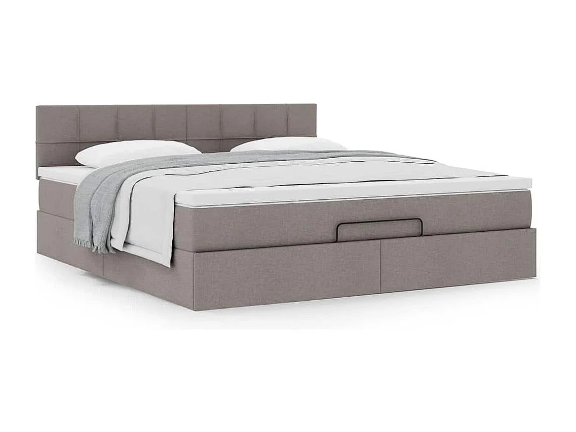 Cadre de lit ottoman avec matelas taupe 180x200 cm tissu