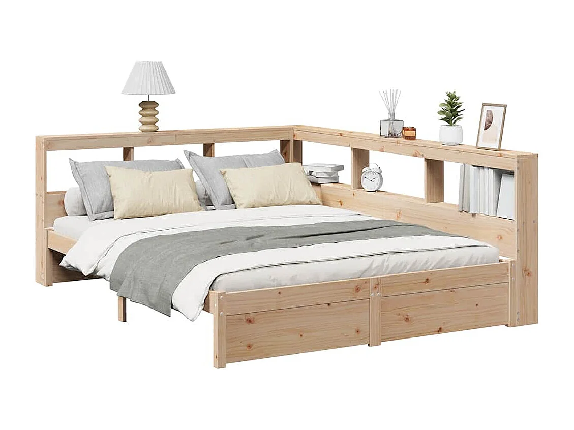 Cama con estantería sin colchón madera maciza de pino 150x200cm