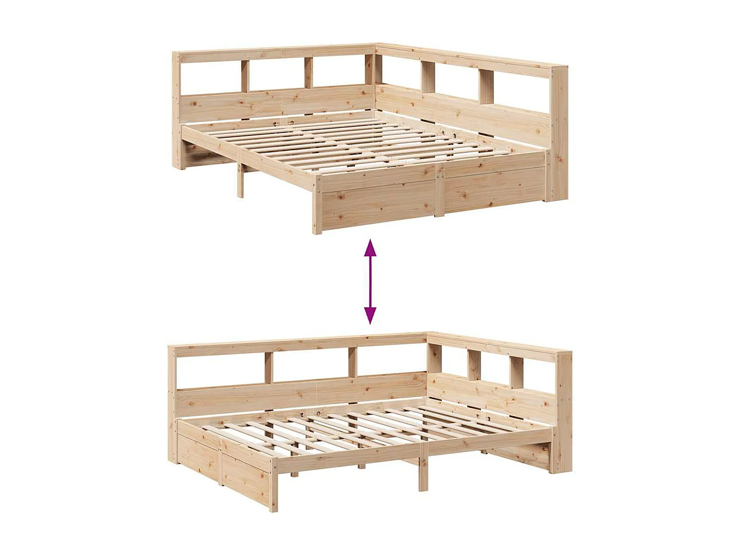 Cama con estantería sin colchón madera maciza de pino 150x200cm