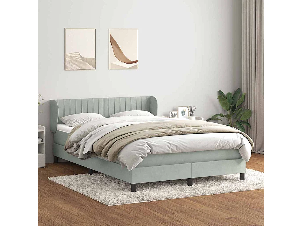 Sommier à lattes de lit et matelas gris clair 160x220cm velours