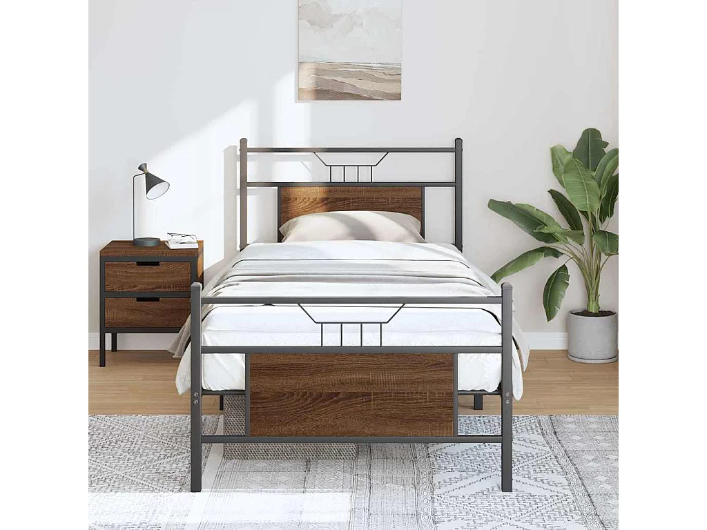 Cadre de lit sans matelas chêne marron 90x190cm bois ingénierie