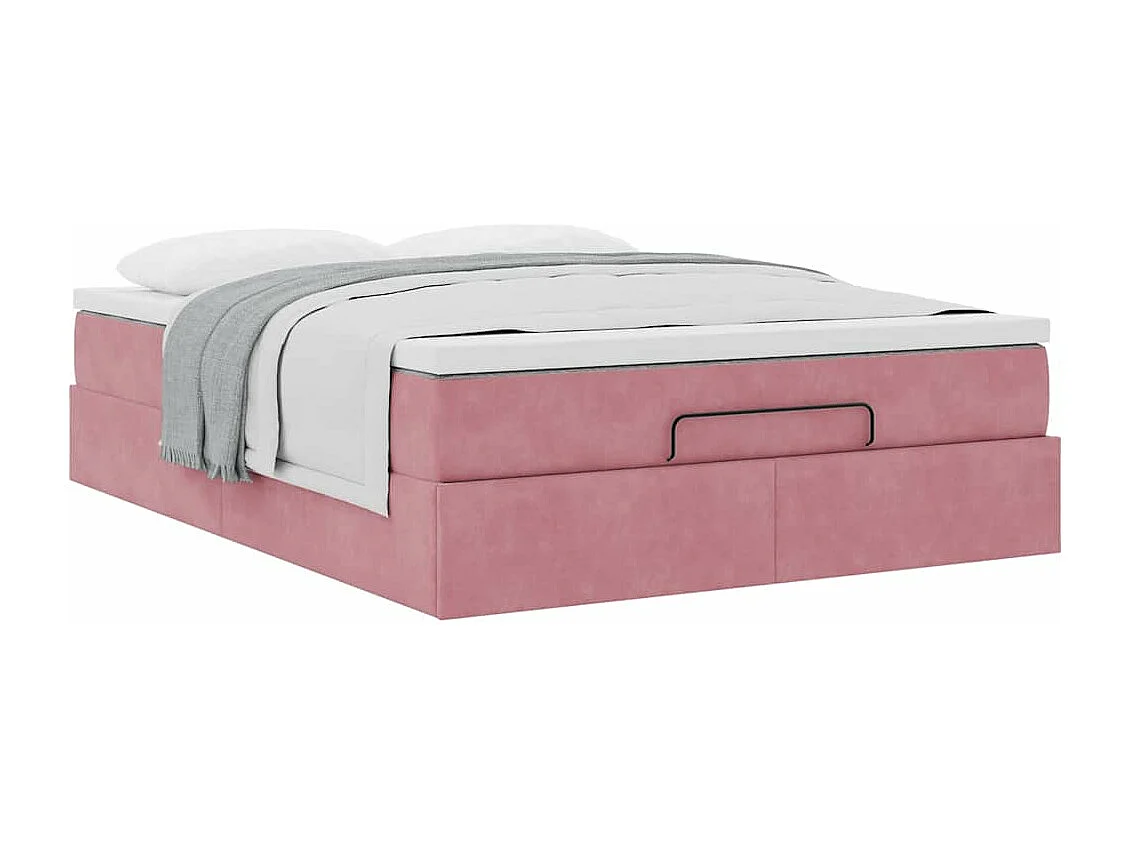 Cadre de lit ottoman avec matelas rose 140x190 cm velours