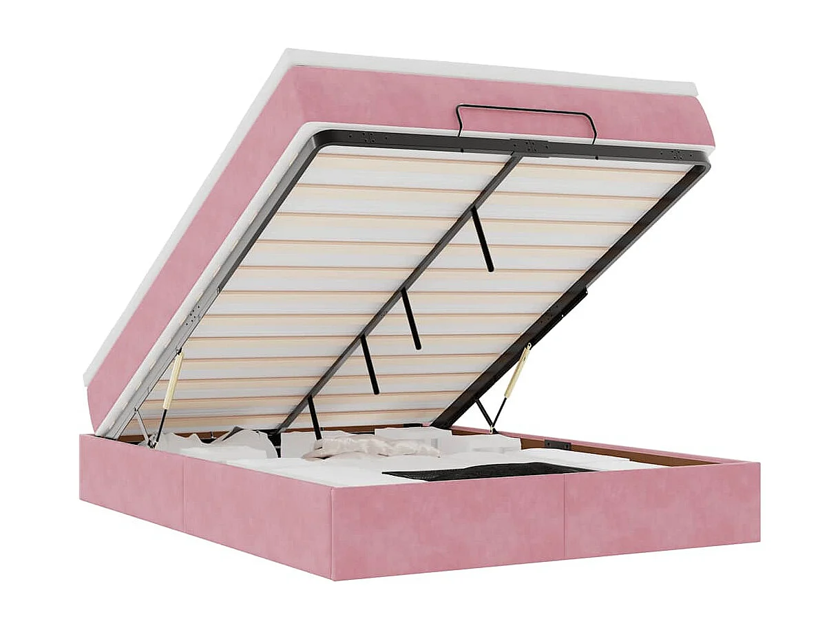 Cadre de lit ottoman avec matelas rose 140x190 cm velours