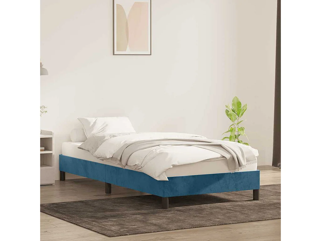 Cadre de lit sans matelas bleu foncé 100x210 cm velours