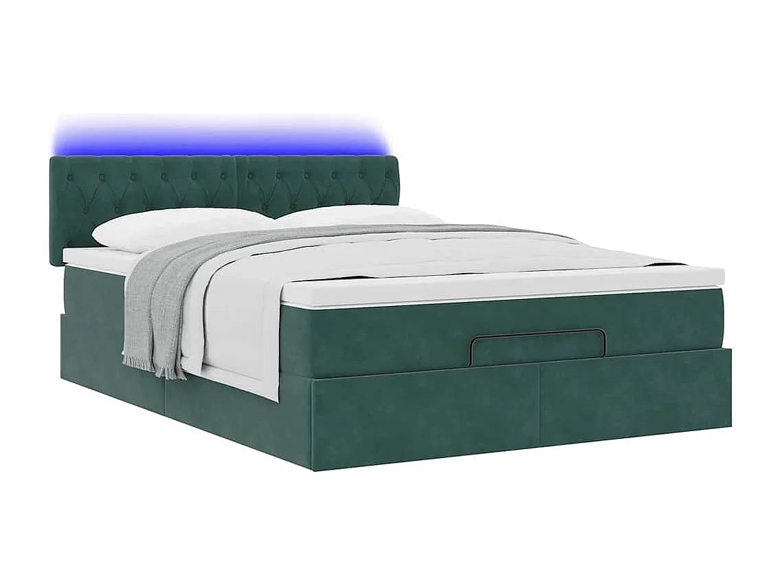 Ottoman bed met matras en LED's 140x200cm fluweel donkergroen